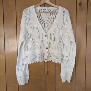 Love Knits NYC Cropped Open Knit Cardigan XL Cream Boho Cottagecore Sweater